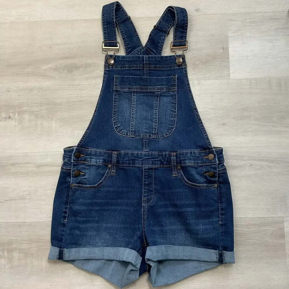 Blue Spice Dark Wash Denim Shorts Overalls Juniors 13